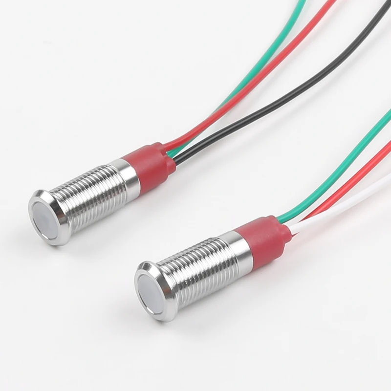 8mm Kırmızı ve Yeşil İki Renkli LED Metal Gösterge Lambası Kablolu, 3V/6V/12V/24V Yüksek Parlaklık, Panel Montajlı, Endüstriyel Kullanım