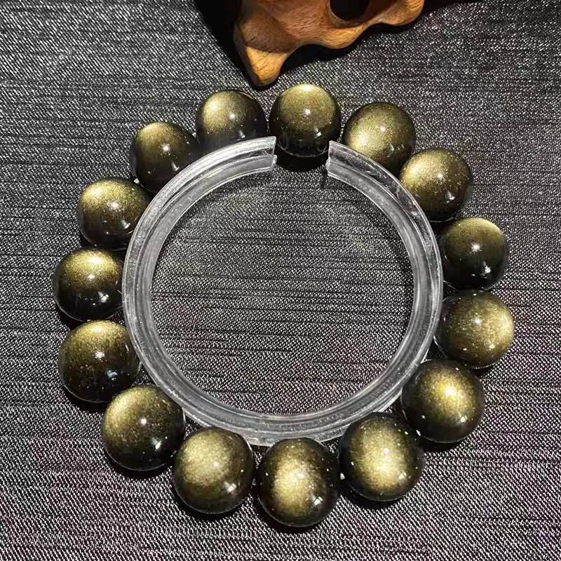 Natural Gold Obsidian Gemstone Bracelet Flash 10mm 8mm 12mm 14mm Round Beads Stretch Bracelets Man Lady Best Gift AAAAA