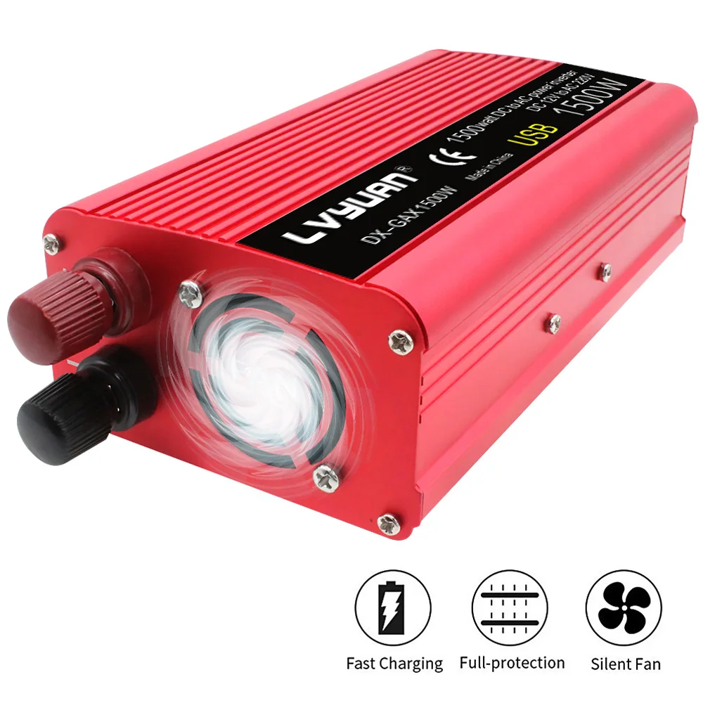 Inversor 12v/24v 220v 1500w/2000w/2600w conversor de energia de onda senoidal modificada 50hz/60hz 2usb soquete universal inversor solor de carro