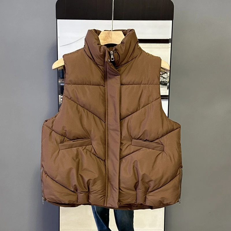 

Down Cotton Women's Vest 2025 New Fashion Waistcoat Versatile Autumn Winter Solid Color Waistcoat Warm Jacket Women's Vest
