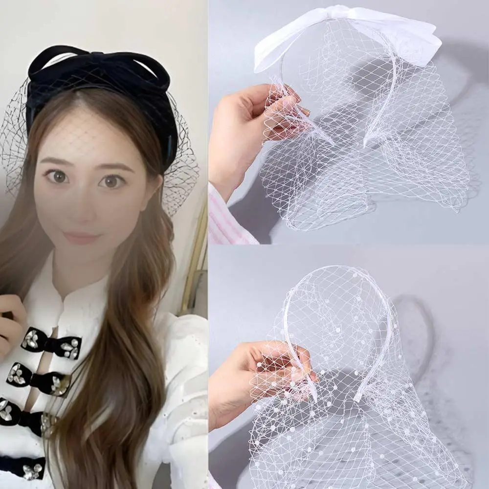 New French Style Bride Veils Satin Bow Elegant Bridal Headwear Fairy White Wedding Headband Tiara image 3