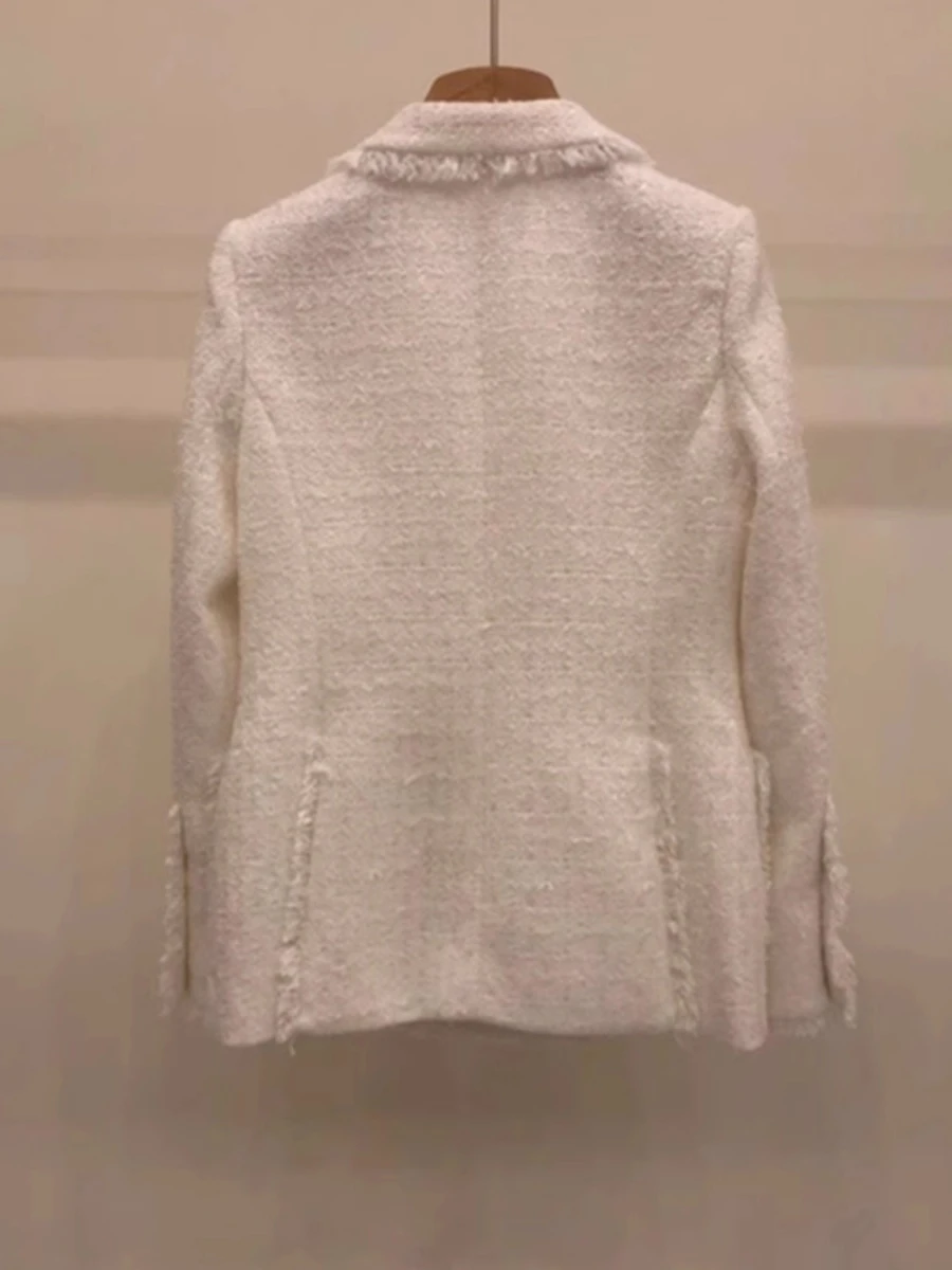 GALCAUR White Spliced Brooch Jacket Female Lapel Long Sleeve Loose Elegant Intellectual Style Women's Jackets Autumn Fashion New