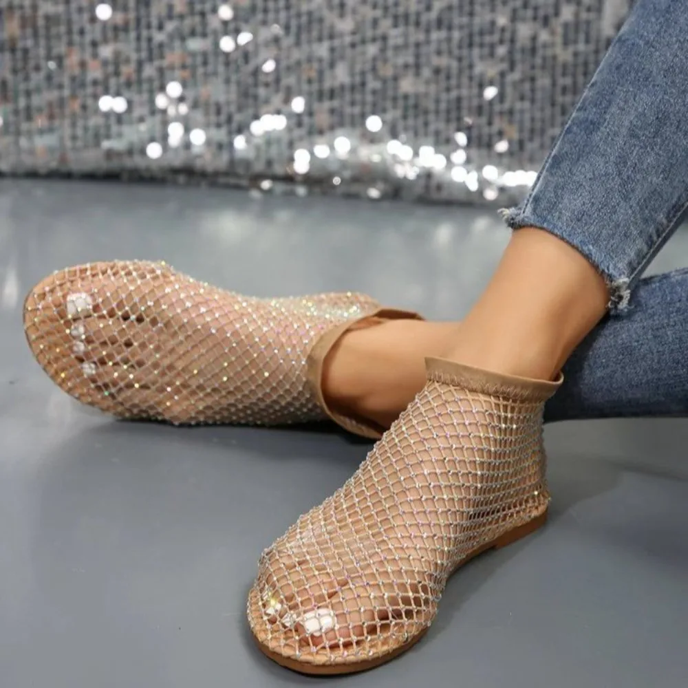 Holiday Rhinestone Sandal Slipper Non-Slip Flat Shoes Mesh Seaside Sandals Shiny Waterproof Sexy Ankle Boot Vacation Beach - Image 2
