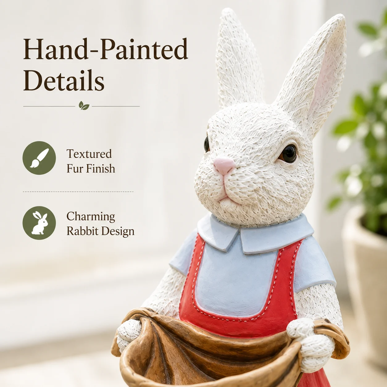 Outdoor Rabbit Garden Statue Bunny Flower Pot Holder Resin Garden Sculpture Patio Yard Lawn Porch Decor Hand Painted Ornament