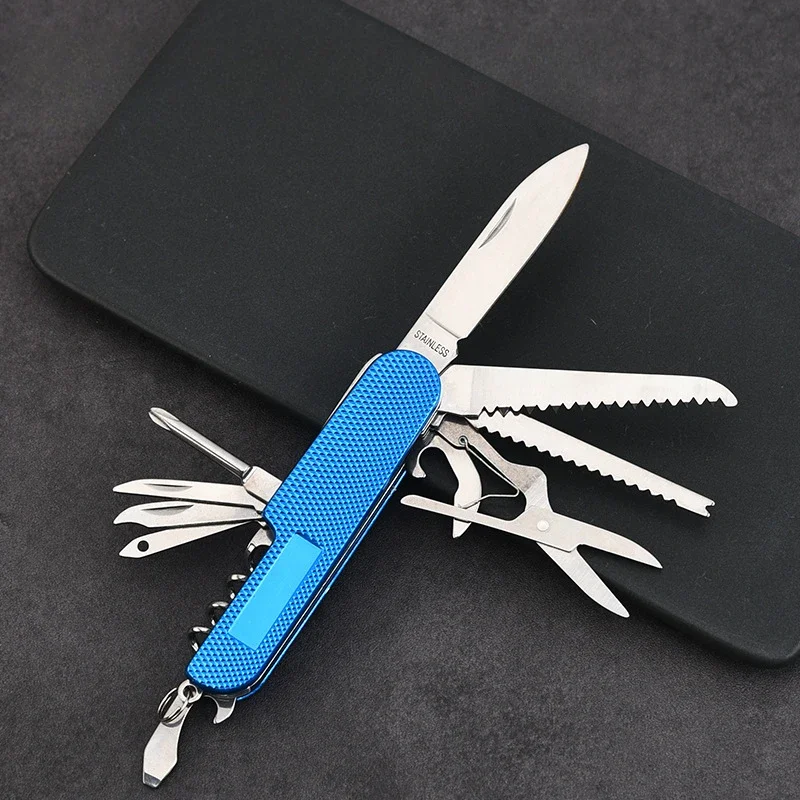 11 IN 1 Multi-purpose Knife Multitools Stainless Steel Folding Knife Wood Handle Outdoor Keychain Pocket Knife Tools