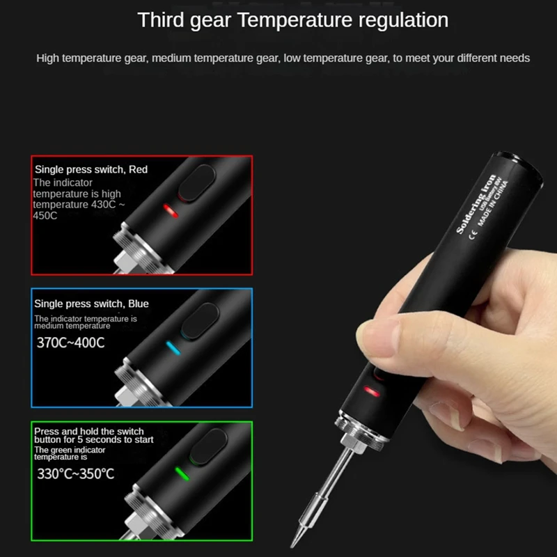 Imagem -04 - Usb Carregamento Ferro de Solda Elétrica 18650 Bateria de Lítio Terceira Engrenagem Trabalhando Comutação de Temperatura