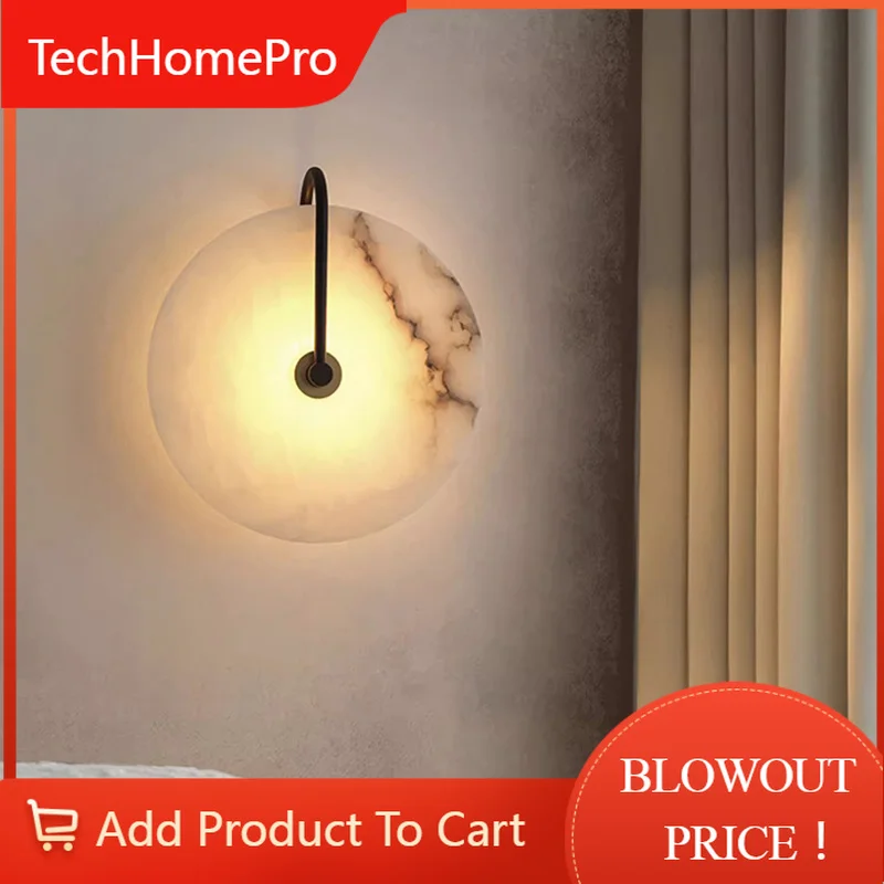 TechHPPostmodern Marble Wall Lamp Bedroom Bedside Hotel Corridor Lighting Living Room Background
