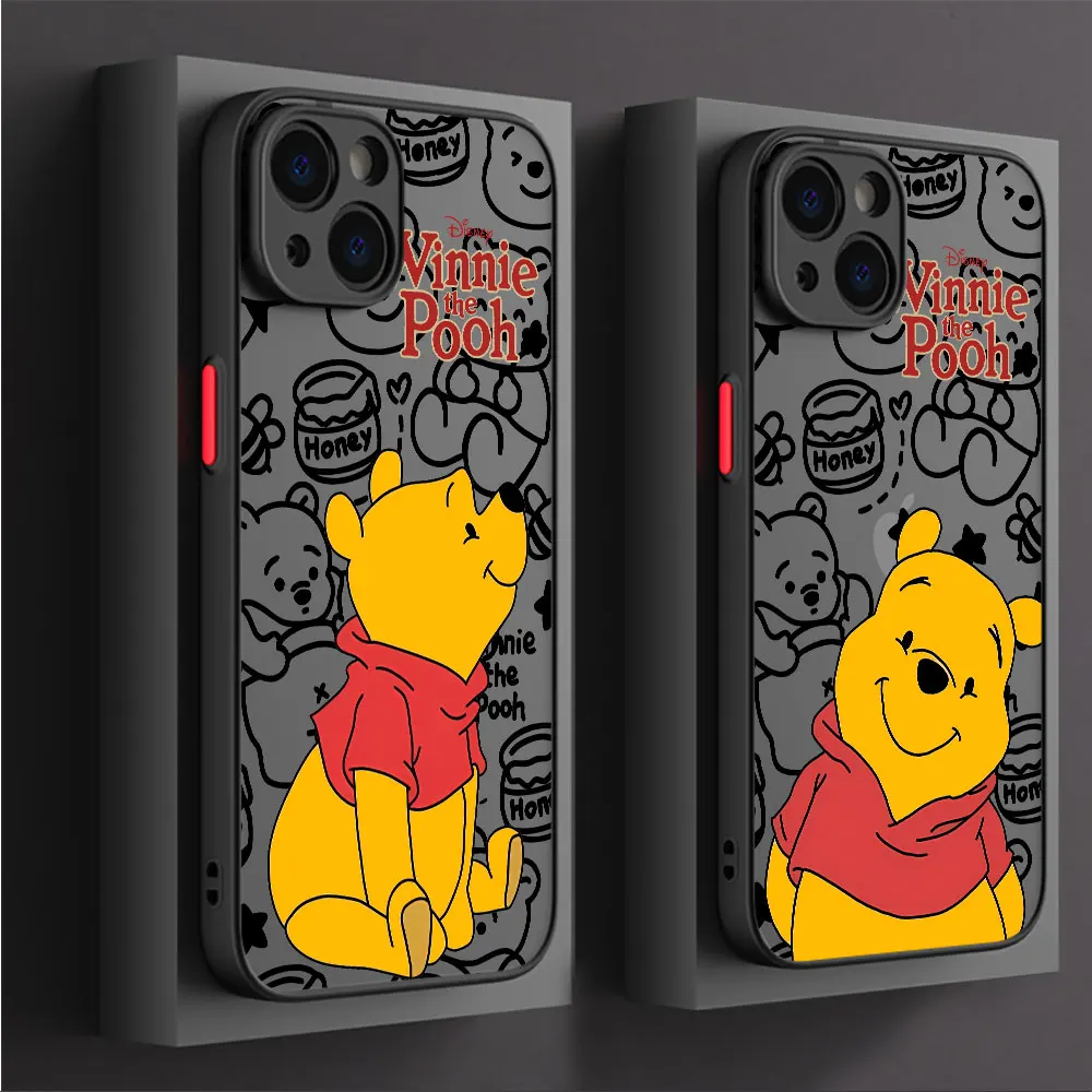 New Disney Winnie The Pooh For iPhone 16 15 14 13 12 11 Pro Max XS Max 7 8 Plus Phone Case Silicone Shockproof Black Matte Cover