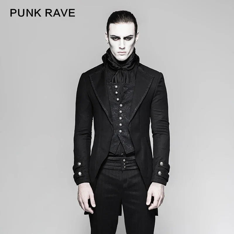 

PUNK RAVE Gothic Vintage Victorian Fake Two-Pieces Brocade Long Jacket Embroidery Buttoned Dovetail Men Coats Festival Party