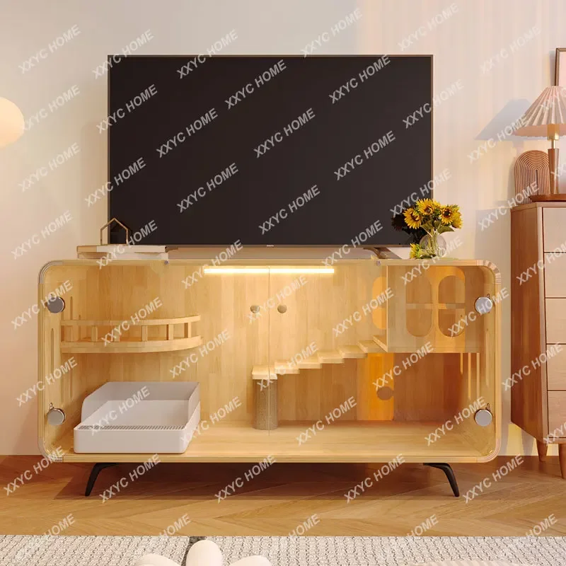 

TV Cabinet Luxury Solid Wood Cat Villa Cage Cat Cabinet Indoor, Cat House Nest House