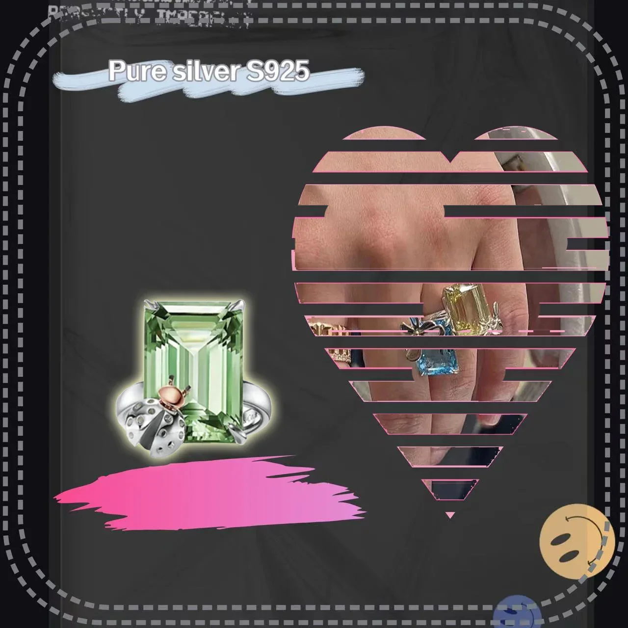 

Pure silver S925 ladies' jewelry exquisite blue butterfly and green insect ring - a home-style couple's Valentine's Day gift