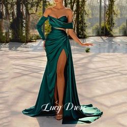 Lucy Sexy Mermaid Prom Dress Green High Split Satin Evening Dress Formal Saudi Arabia Cocktail Party Gowns Customized Size Gala