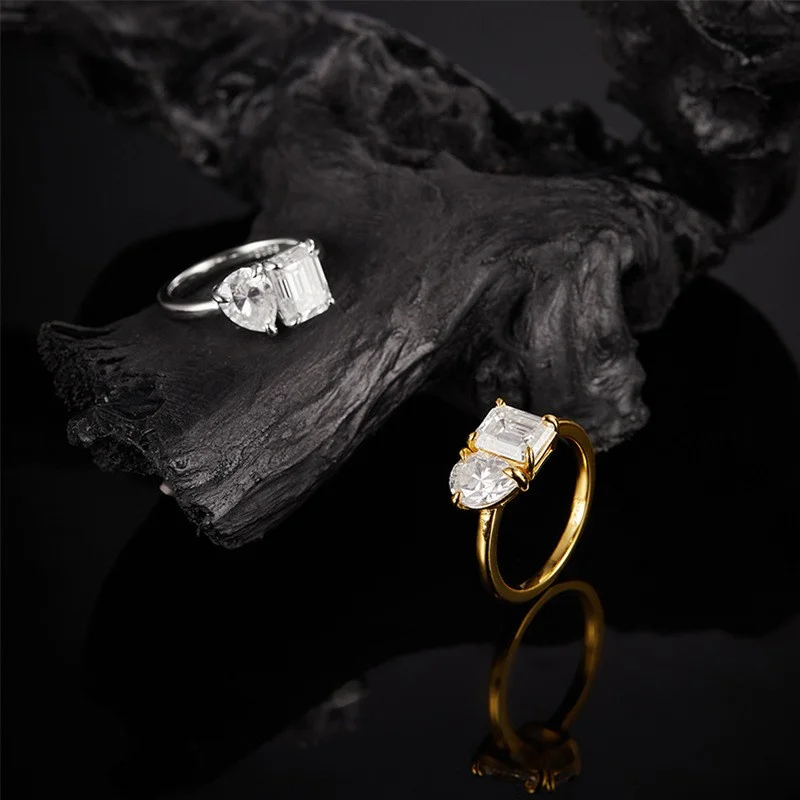 3-carat emerald pear-shaped cut, full D-color moissanite ring for women, 925 silver-plated, 18k gold, women's wedding jewelry gi