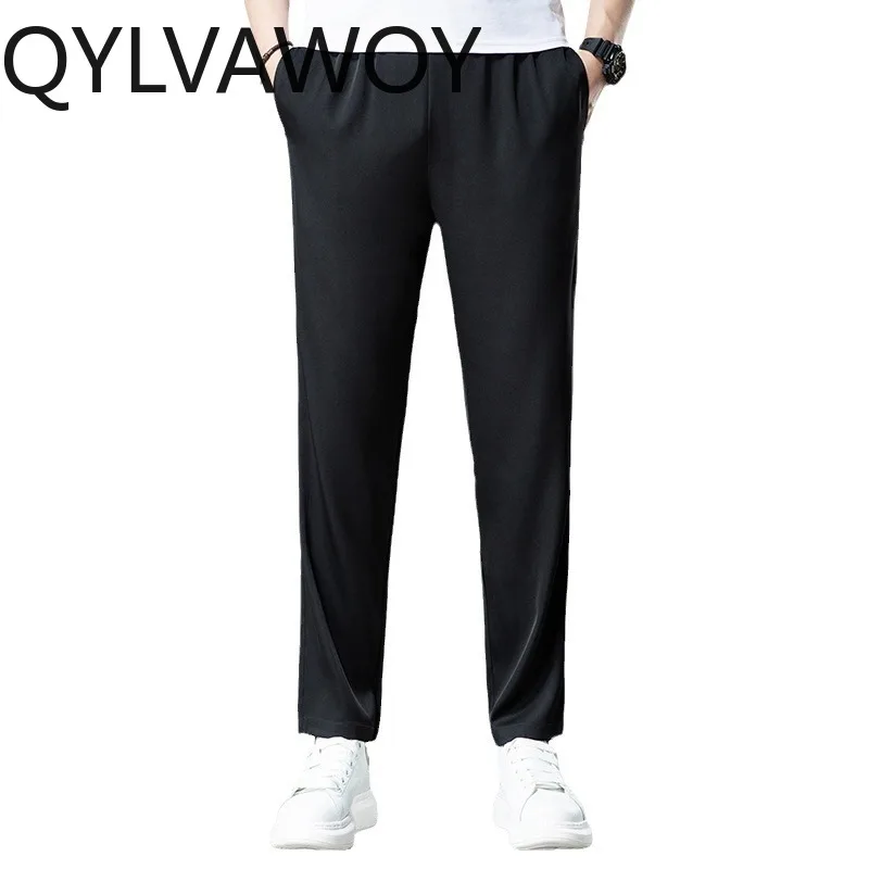 QYLVAWOY Pantalones de seda de morera 92% para hombre, pantalones finos para hombre, pantalones ajustados, pantalones de verano, pantalones con cintura elástica, Pantalones Hombre Casual