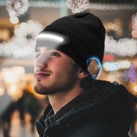 Bluetooth LED Lighted Hat Wireless Music Headlamp Cap Rechargeable Headlight for Night Running Cycling Camping Warm Knit Cap