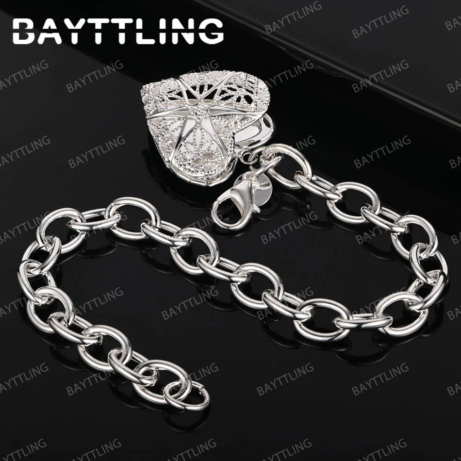 Elegant 925 Sterling Silver 8 Inches Fine Heart Frame Bracelet Men Women Fashion Wedding Gift Jewelry Charm Punk Party