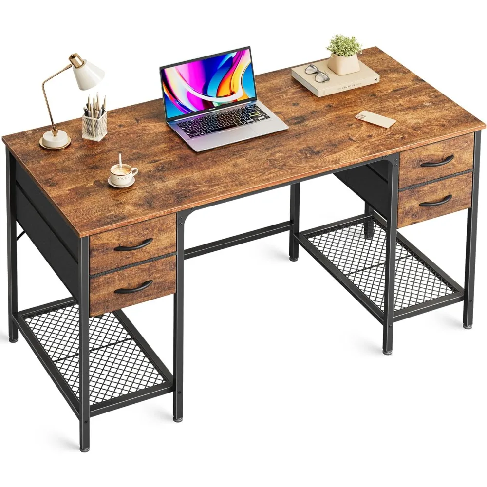 47 Inch Computer Desk with 4 Drawers, Office  with Mesh Shelf, Gaming , Large Storage, Writing Desk Work  for Home