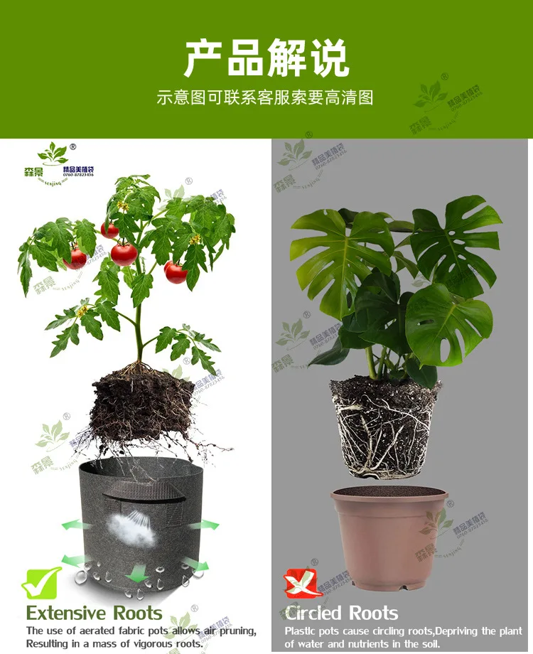 5 Stück Vliesstoff-Pflanzsäcke mit Griffen, Belüftungs-Stofftöpfe für Gemüse/Blumen/Pflanzen, 3/5/7/10/15/20 Gallonen – Detail 5
