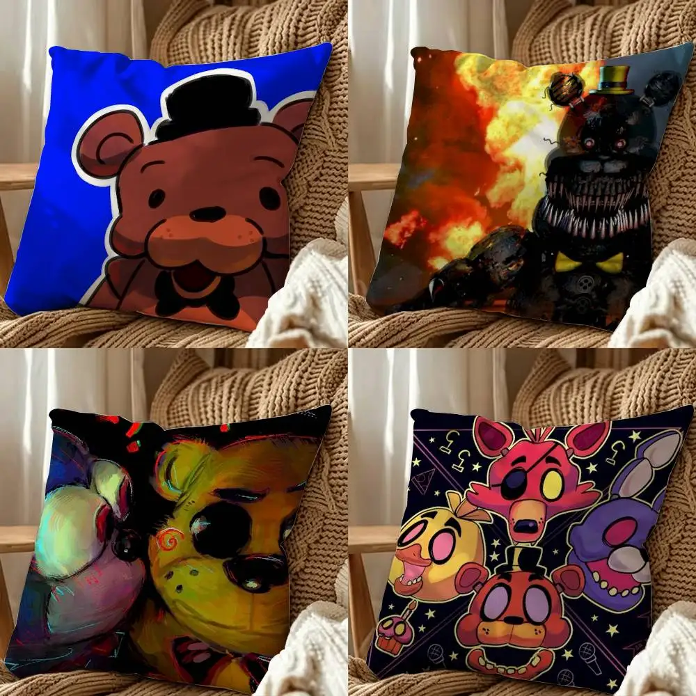 Housse de coussin imprimée double face F-Fnaf Five-nights-At-F-Freddys pour chambre à coucher, chevet, canapé.
