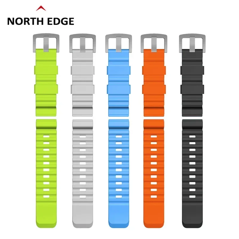 NORTH EDGE 2024 New Soft Color Silicone Rubber Strap Steel Buckle Outdoor 24mm Quick Release Sports Watch Strap for Smart Watch