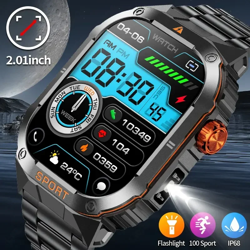 

2025 2.01'' Military Smartwatch Fitness Clock Bluetooth Call Smart Watch Waterproof Sports Wrist Watches for Men Xiaomi Android