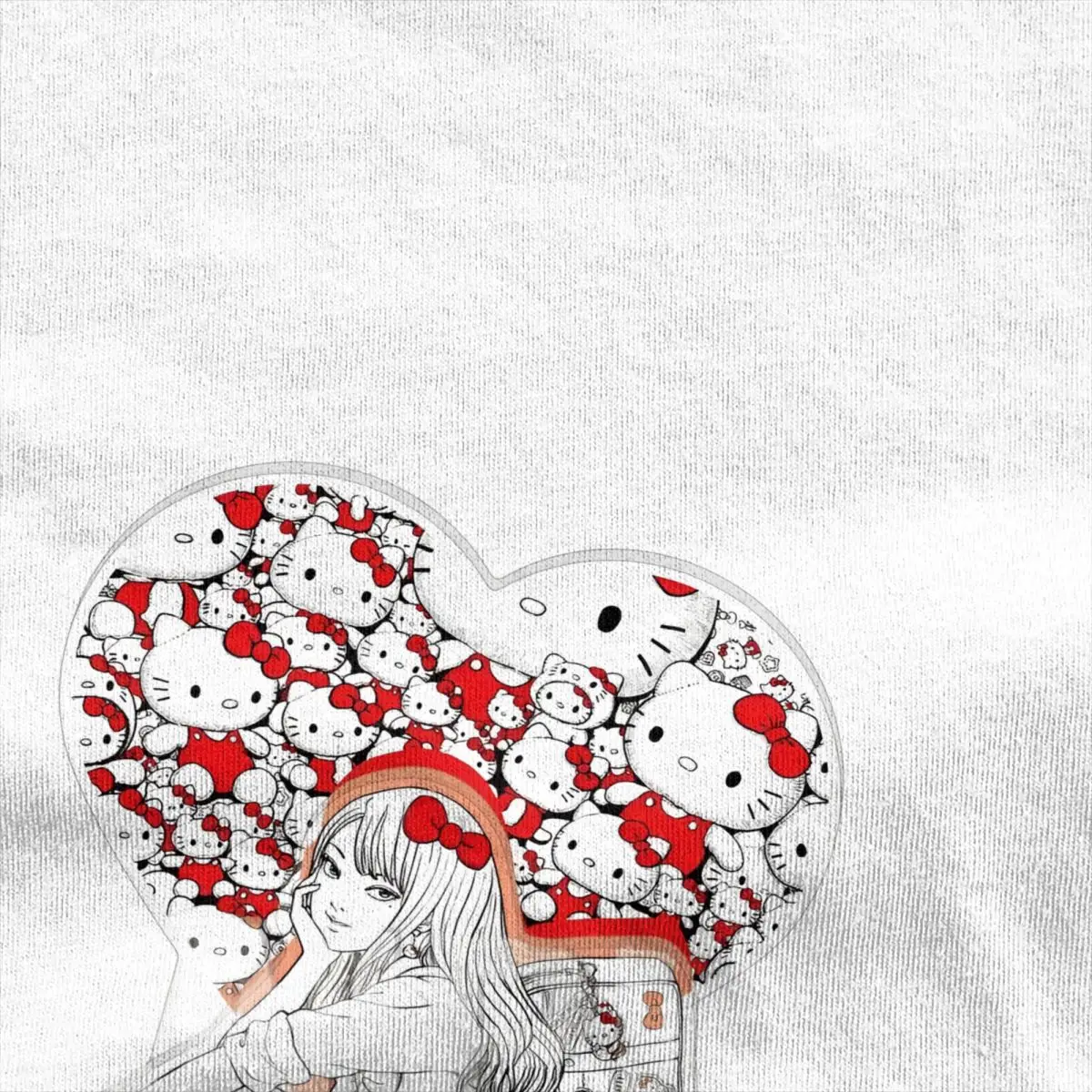 Men's Junji Ito X Hello Kitty T Shirts Cotton Tees Summer Vintage T Shirt Crew Neck Fashion Casual Tee Shirt New Arrival