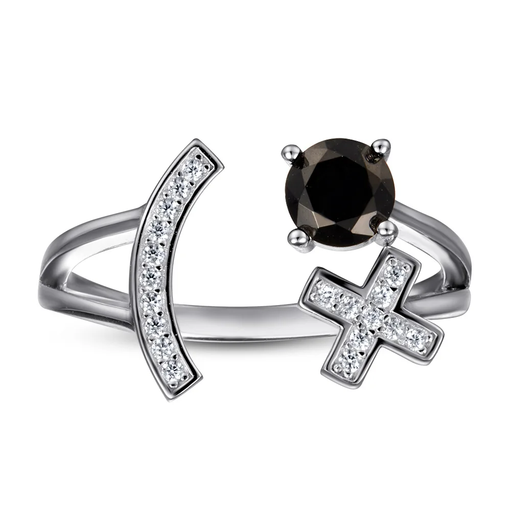 New fashion trend open letter S925 silver inlaid 5A zircon ladies personality adjustable ring