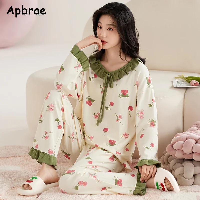 Autumn Winter Soft Cotton Pajamas for Women Long Sleeves Casual Princess Lapel Cardigan Pijamas Kawaii Woman Sleepwear