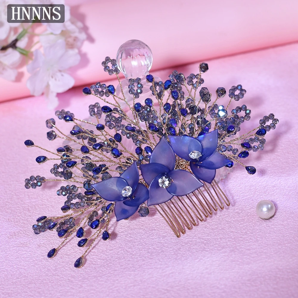 

HNNNS Blue Crystal Hair Comb Elegant Side Comb Fashion Bridal Headdress Dating Party Prom Jewelry Hair Accessories A339