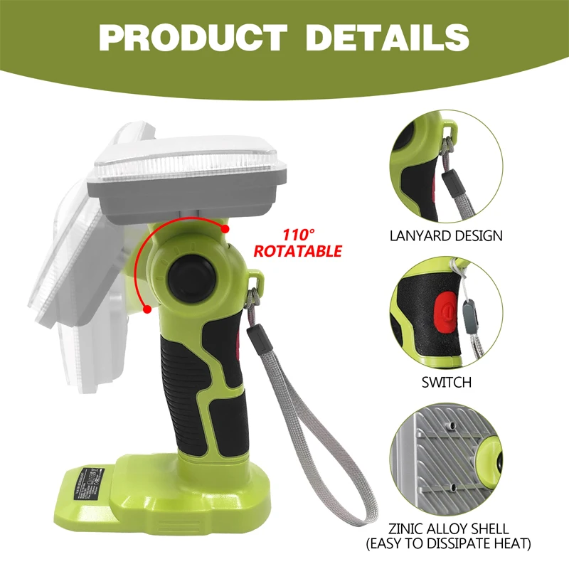 2100LM สำหรับ RYOBI ไฟทำงาน18W 14.4V-20V แบบพกพากลางแจ้งแคมป์ปิ้งไฟฉาย LED โคมไฟแนวตั้งใช้ในบ้านแบตเตอรี่ Li-ion