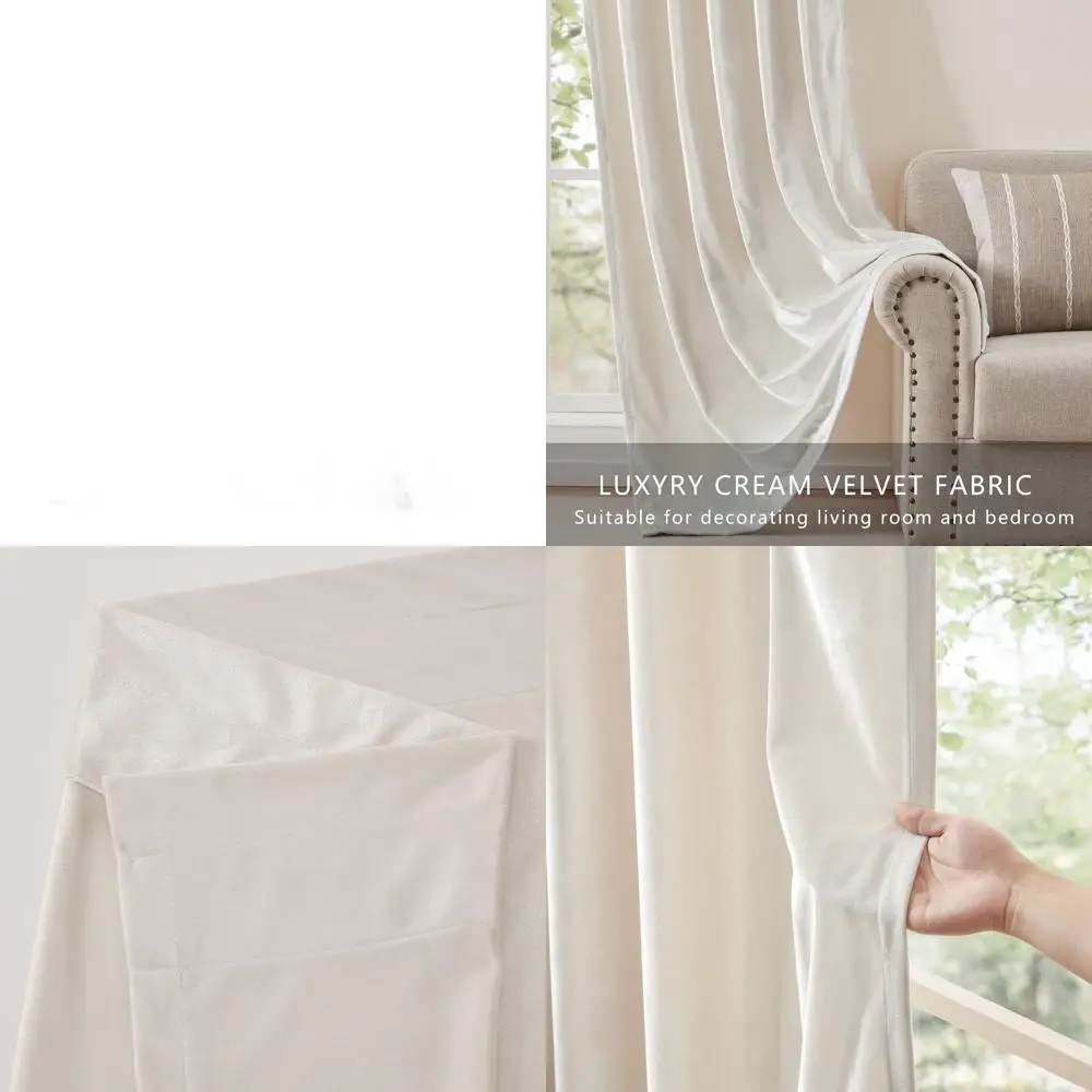 

Ivory Velvet 96 Blackout Curtains with Rod Pocket for Living Room, Semi-Darkening, Set of 2 Panels
