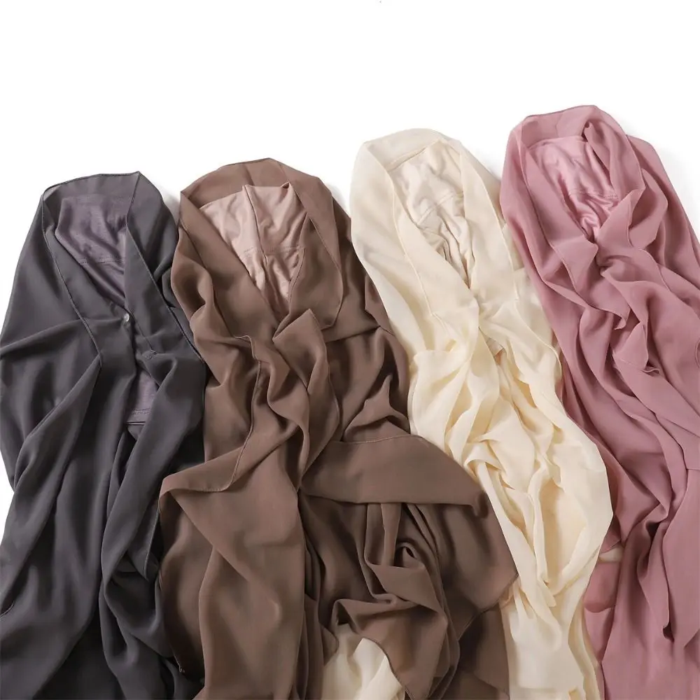 

2in1 Instant Chiffon Hijab Scarf Bulit-In Magnets Solid Color Muslim Long Headscarf Comfortable Full Cover Women Chiffon Shawl