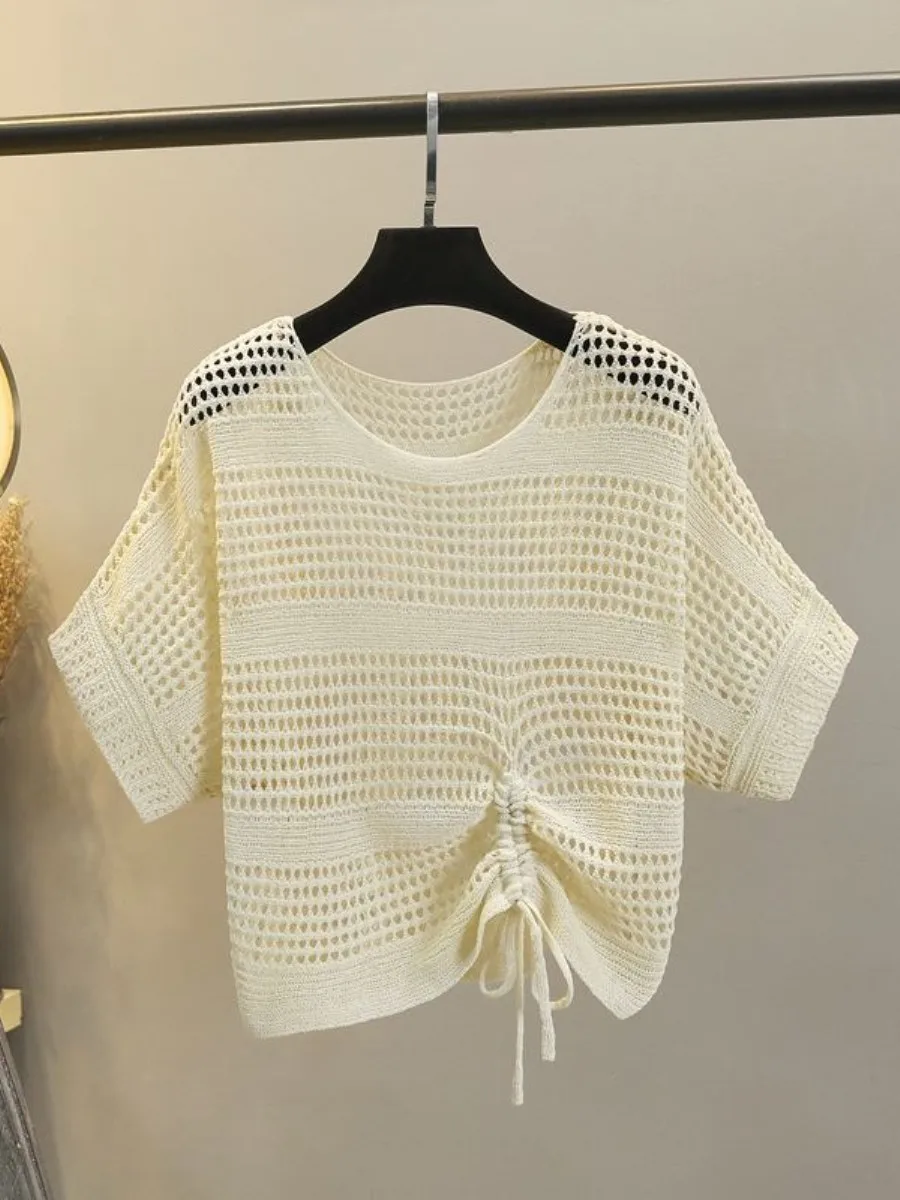 summer-short-knitted-batwing-sleeve-cover-up-top-and-skirt-set-women's-light-weight-hollow-out-fishing-net-two-piece-outfit