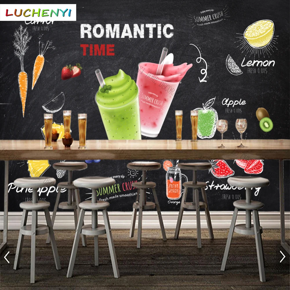 Custom colorful bubble tea juice 3d wallpaper mural restaurant juice shop kitchen dining room wall papers home decor sticker