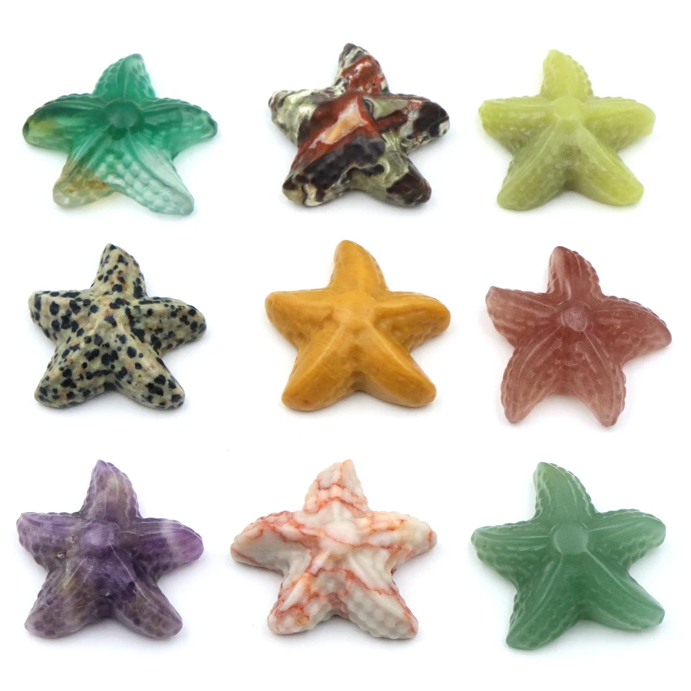 Estatua con forma de estrella de mar de 35mm, Animal marino, piedra Natural curativa, artesanía tallada de cristal, acuario de peces, decoración del hogar, regalo de Año Nuevo