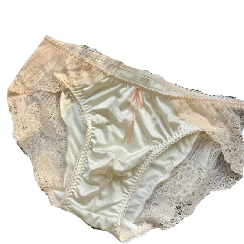 Men Sexy Lace Satin Luxury Transparent Underwear Ice Silk Breathable Seamless Cute Sweety Princess Panties Sissy Party Lingerie view 3