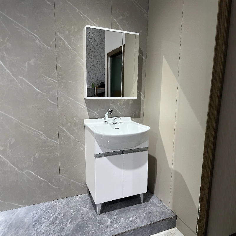 Bathroom Cabinet Ceramic Integrated Big Belly Basin Multi-layer Solid Wood Floor Washbasin Combination Washstand