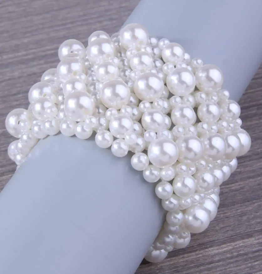 High Quality Handmade Elastic Pearl Bracelets 5CM Wide Pearl Bracelet For Women Wedding Jewelry Gift