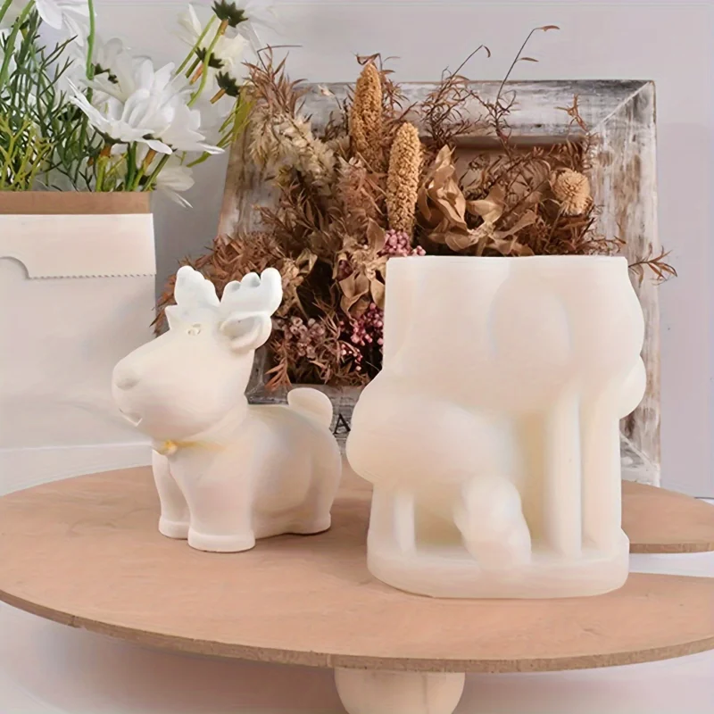 1Pc Christmas Reindeer Silicone Mold - Durable, Easy-Clean Candle Making Mold for Holiday Decorations Supplies For Making Candle