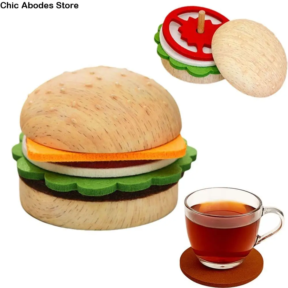

Non-slip Hamburger Coaster Set Heat-resistant Reusable Felt Burger Cup Mat Insulation Spill-proof Hamburger Drinks Pads
