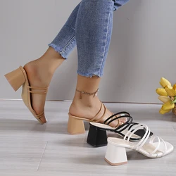 Women's Sandals 2024 New Fashion Summer Female Platform Sandals Sexy Ladies High Heels Square Open Toe Shoes Sandals for Women