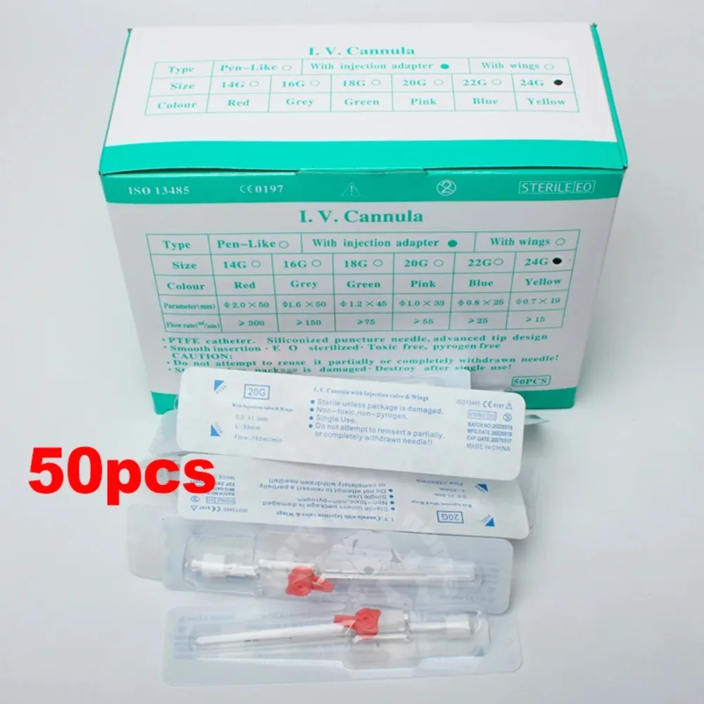 

50pcs Butterfly IV Catheter 20G 22G 24G Vet IV Cannula With Injection Port Veterinary Supplies
