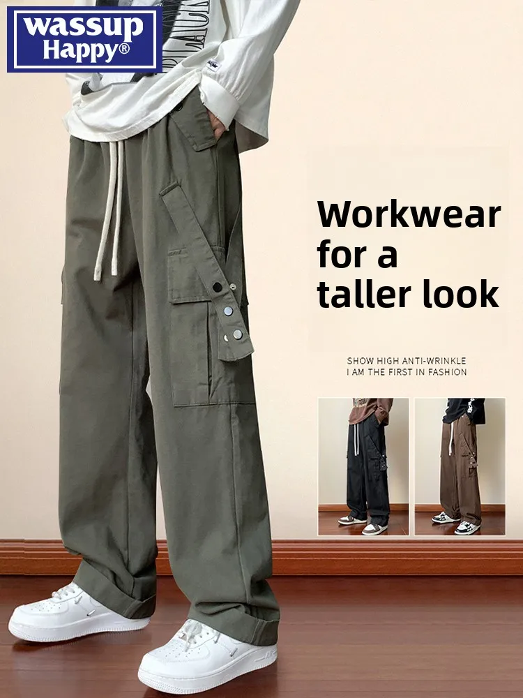 

WASSUP HAPPY Men's Casual Pants Pure Color Workwear Trousers Simple Design Spring Autumn Summer New Faion Brand Retro Funct...