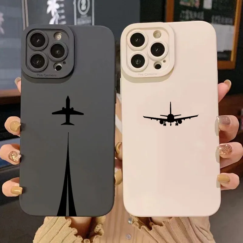 Funda de silicona suave con diseño de avión para iPhone 17, 16, 15, 14, 13, 12, 11 Pro Max, 17 Air, 16E, XS, X, XR, 7, 8 Plus