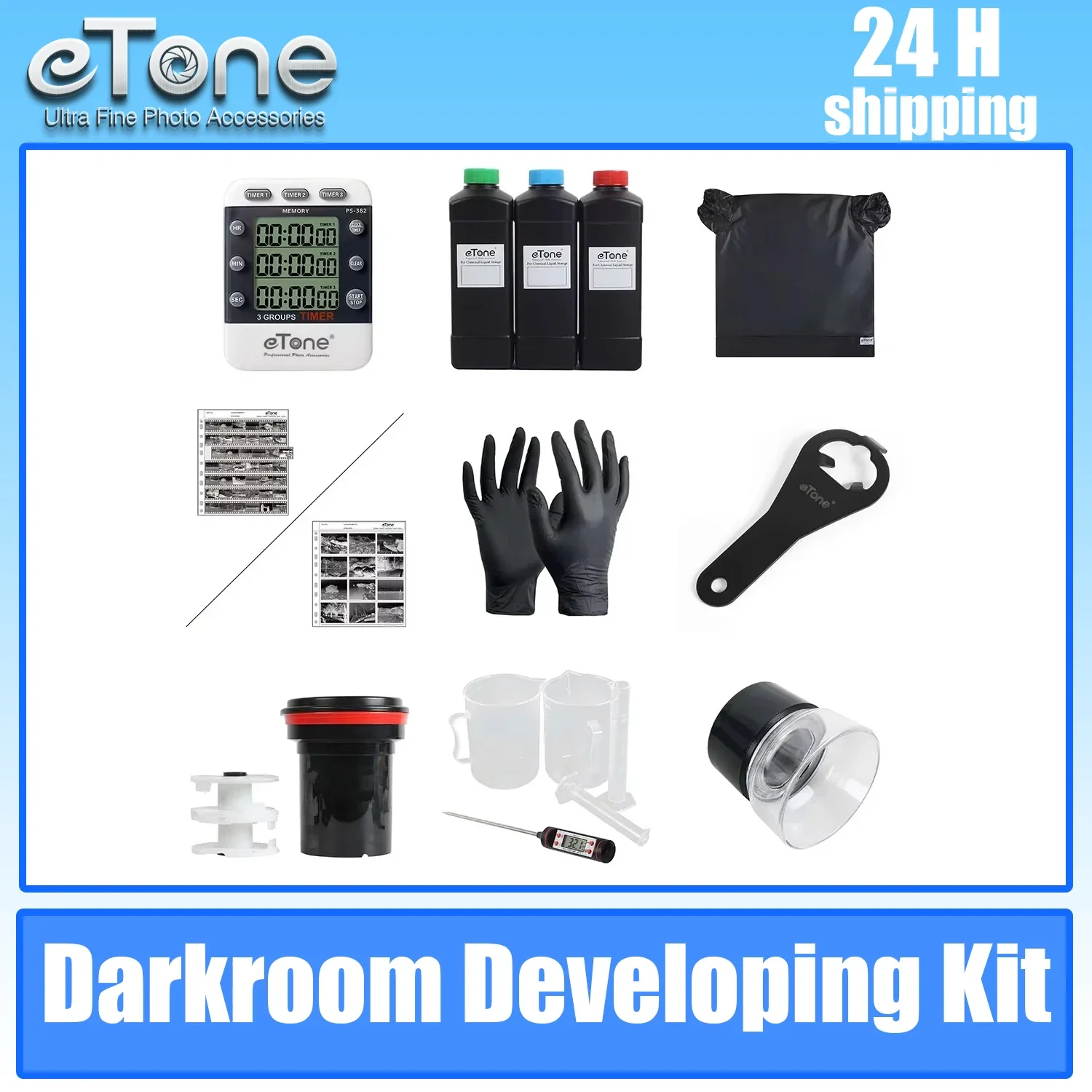 

eTone Darkroom Film Developing Kit 120/135mm Acid-free Storage Film Opener Processing Tank Chemical Bottles film changing bag