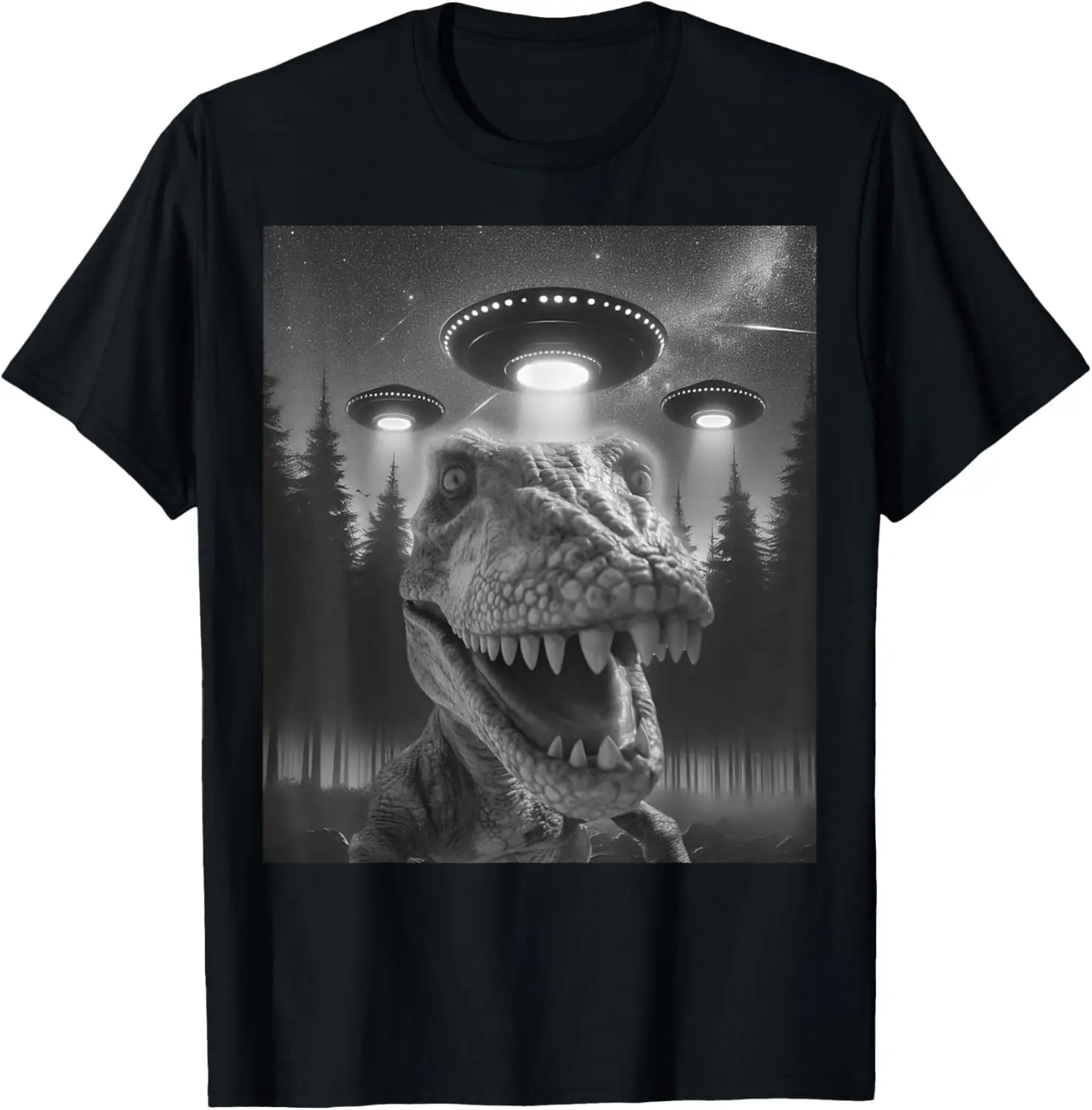 

Cute T-Rex Selfie With UFOs, Alien Boy Girl Funny T-Shirt