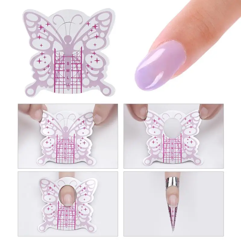 100Pcs French Nail Form Tips Acrylic UV Gel Extension Curl Form Nail Gel Sticker Art Guide Mold Manicure Stencil Acrylic Tool