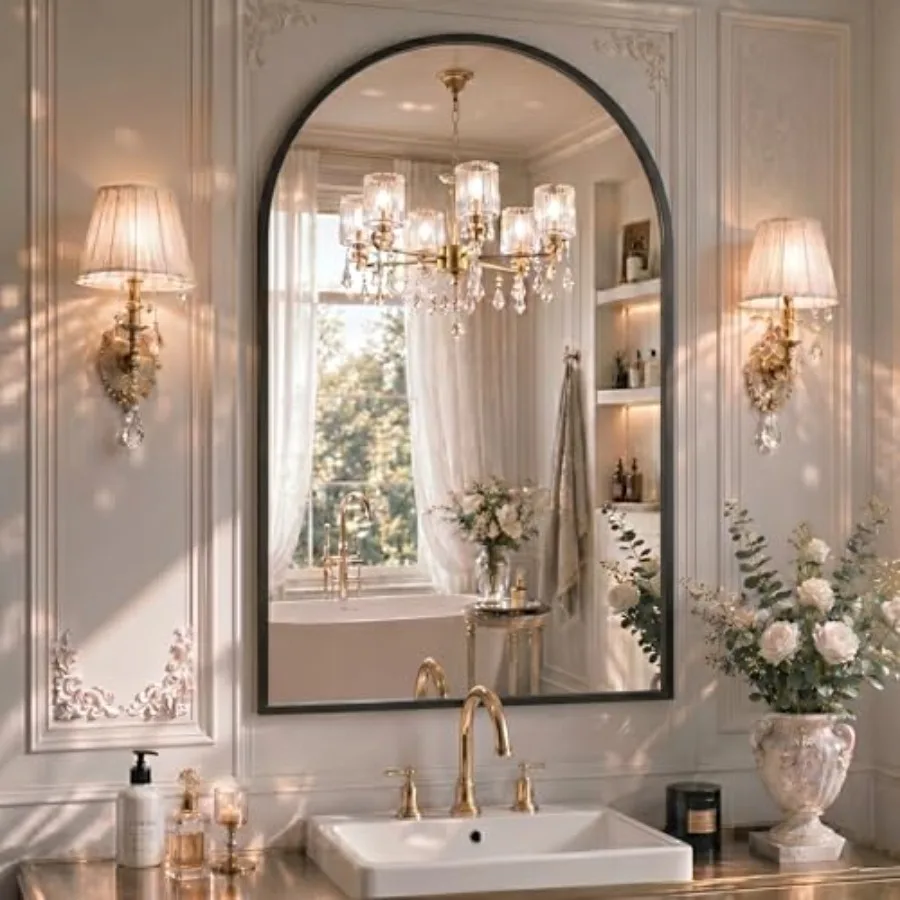

24"x36" Arched Black Bathroom Mirror Metal Framed with HD Shatter-Proof Glass, Wall-Mounted for Over Sink, Entryway, Living Roo