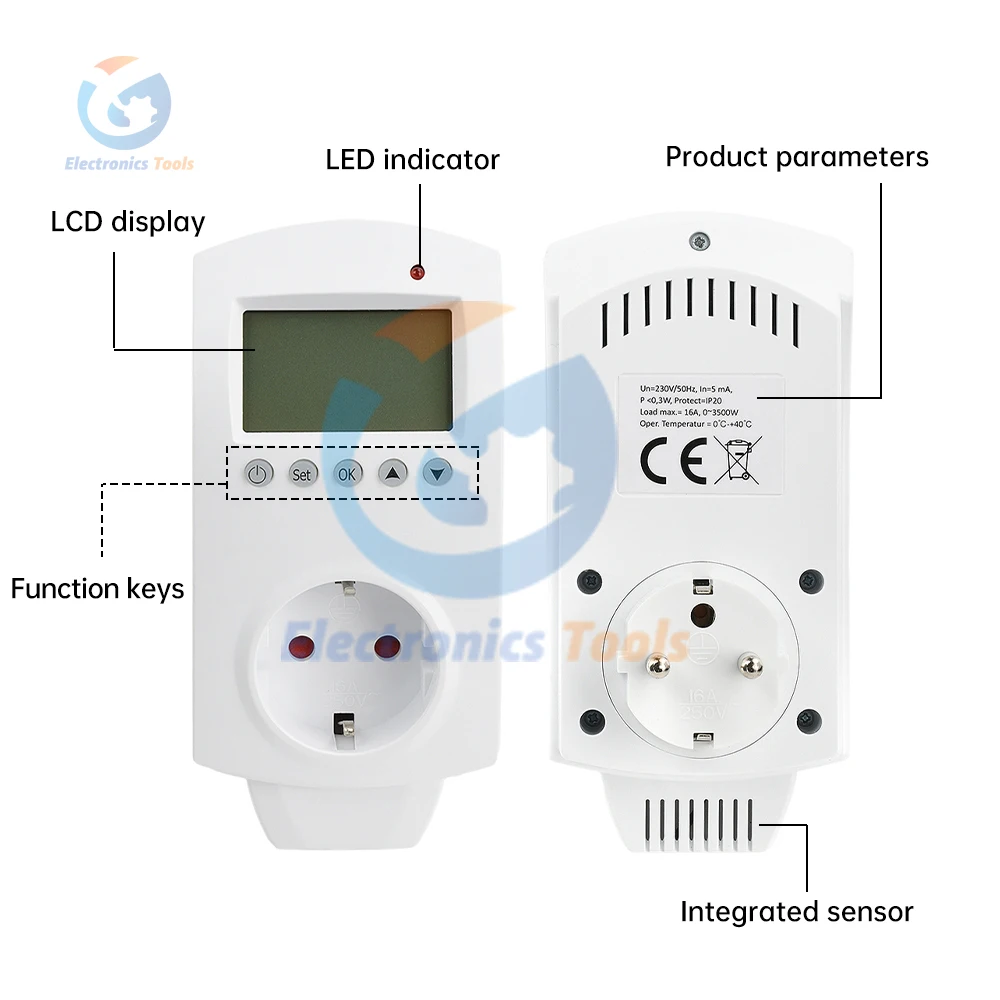 -50~99℃ Intelligent Temperature Controller EU Plug Electric Heating LCD Thermostat Thermoregulator with Alarm 230V WIFI Switch