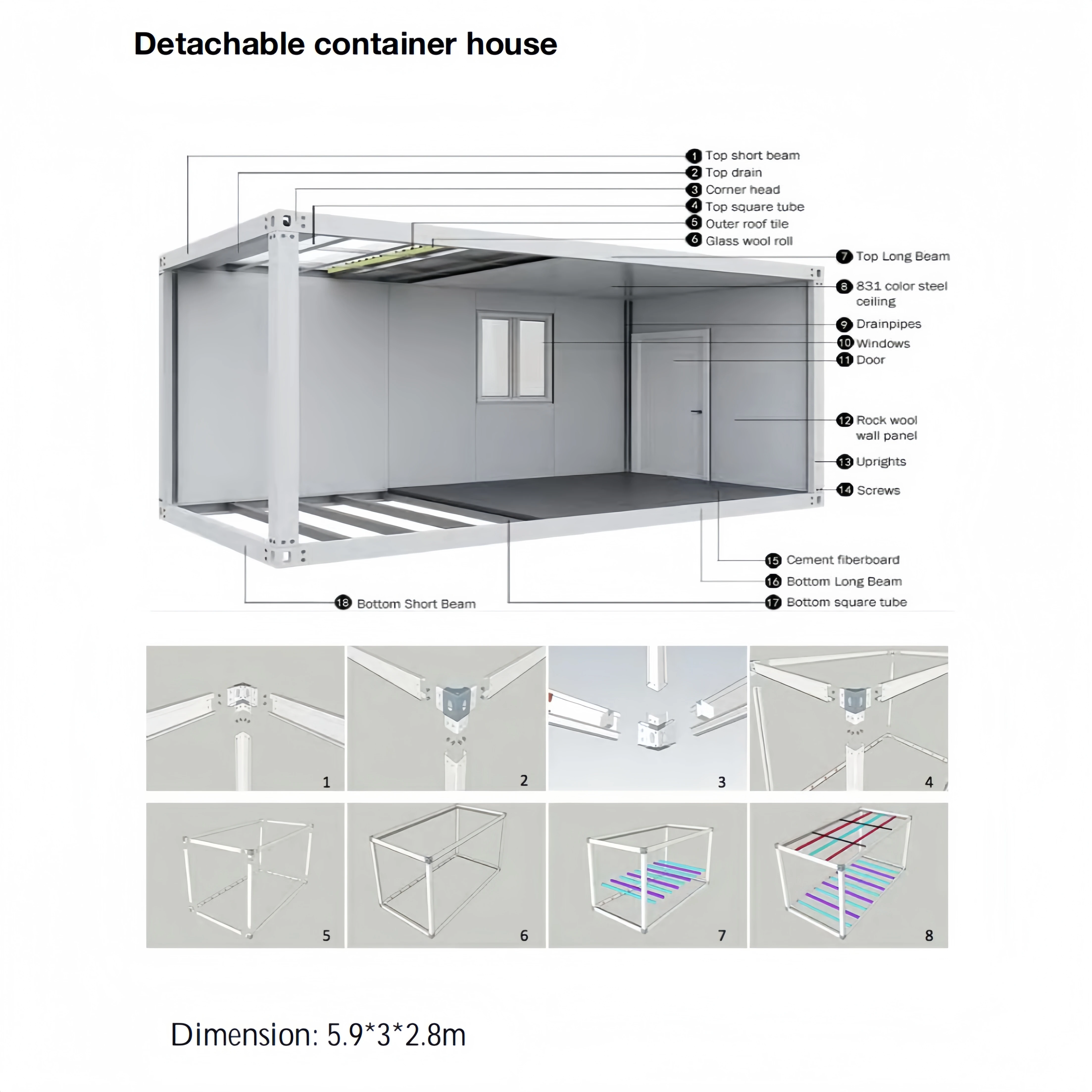 Полная гибридная солнечная энергетическая система включения/выключения мощностью 5 кВт со съемным контейнером Солнечные панели мощностью 600 Вт Аккумулятор LiFePO4 5,12 кВтч